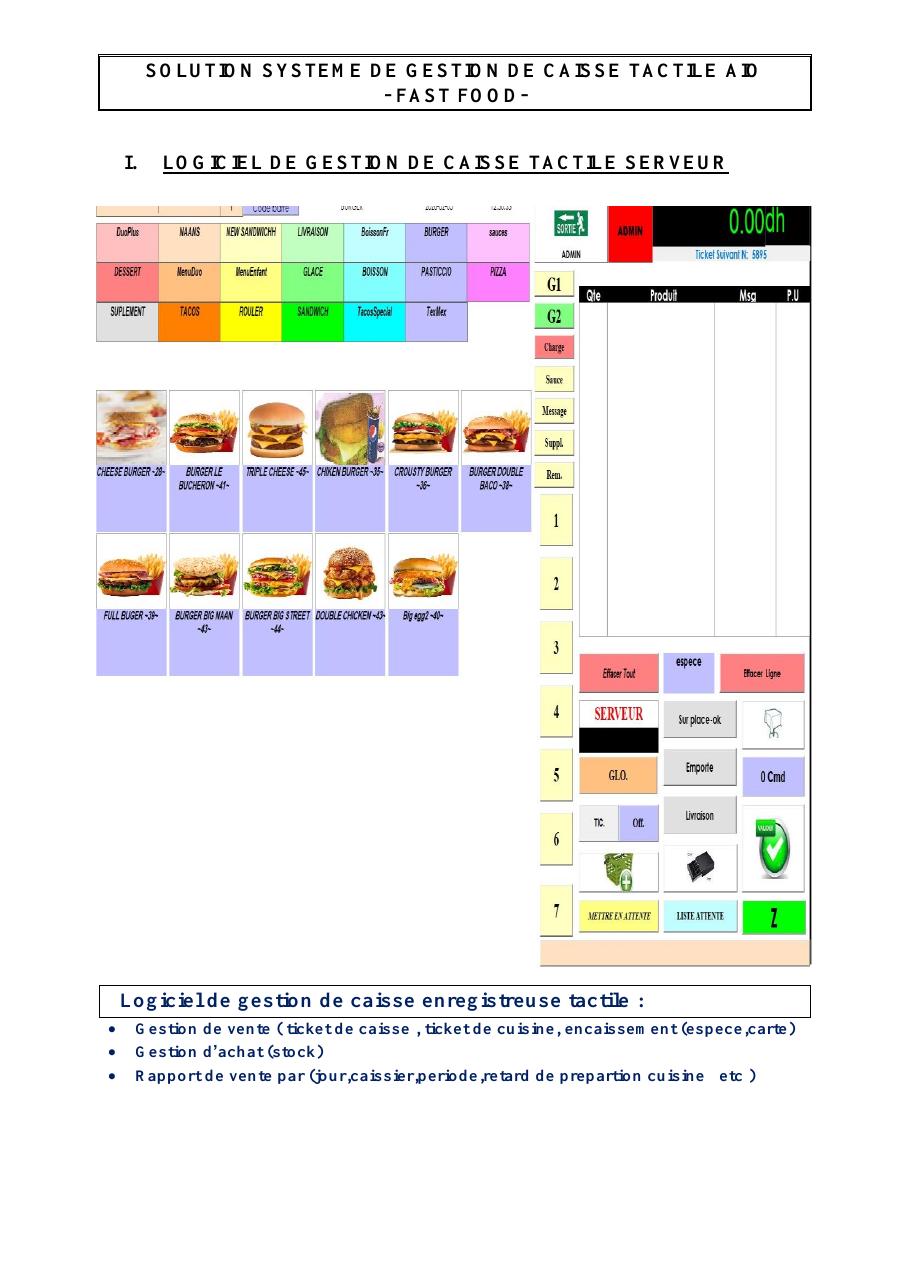 Pack logiciel fast-food caisse cuisine et file d'attente